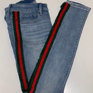 Embellished Skinny Jean with Gucci like ribbon